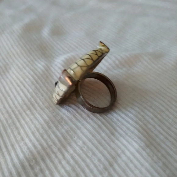 Metal  Owl Ring with Black Eyes, 6.5 - Picture 2 of 4